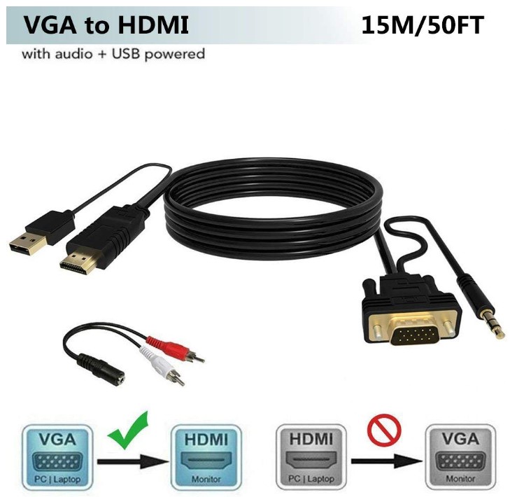 Foinnex Cable 50Ft vga to hdmi adapter